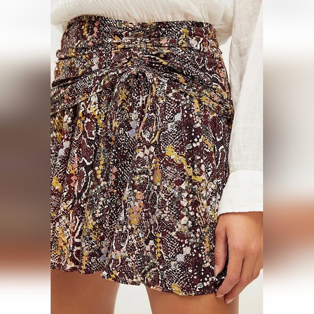 Free People Day And Night Combo Mini Skirt Women’s Brown & Gold Print Size 0 - Picture 2 of 12
